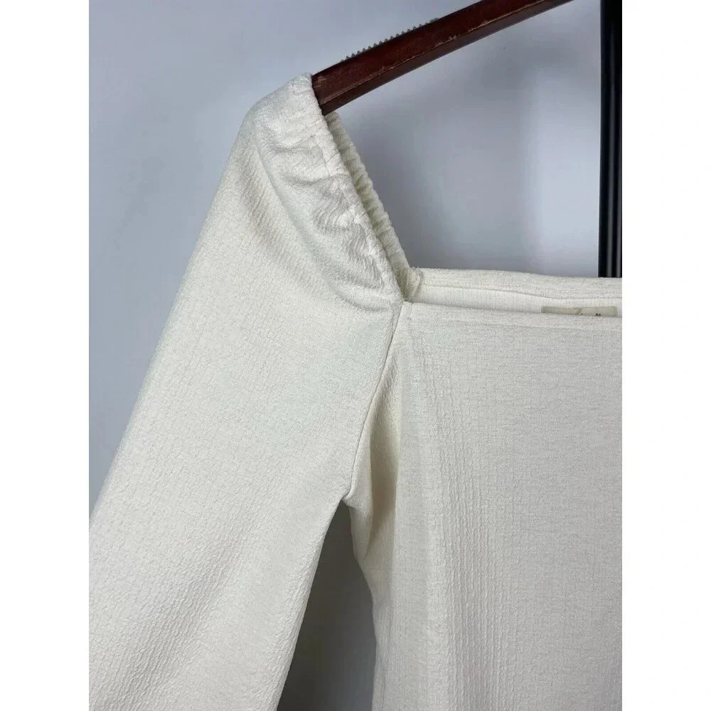 Madewell Antique Cream Crepe Square-Neck‎ Long Puff-Sleeve Blouse Size XS